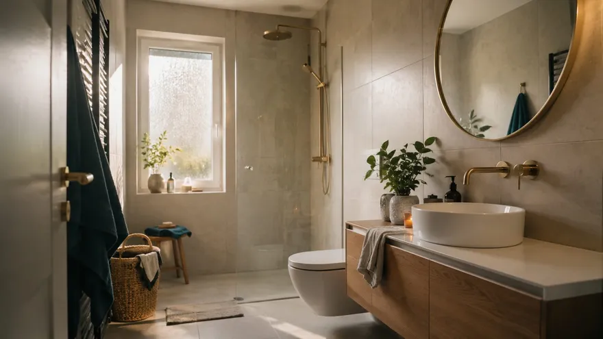 Salle de bain rénovée moderne avec douche et paroi en verre